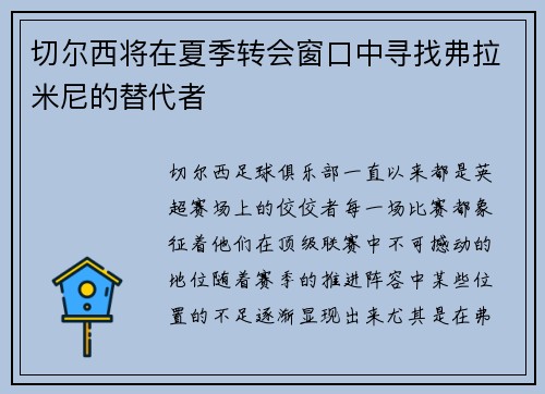 切尔西将在夏季转会窗口中寻找弗拉米尼的替代者